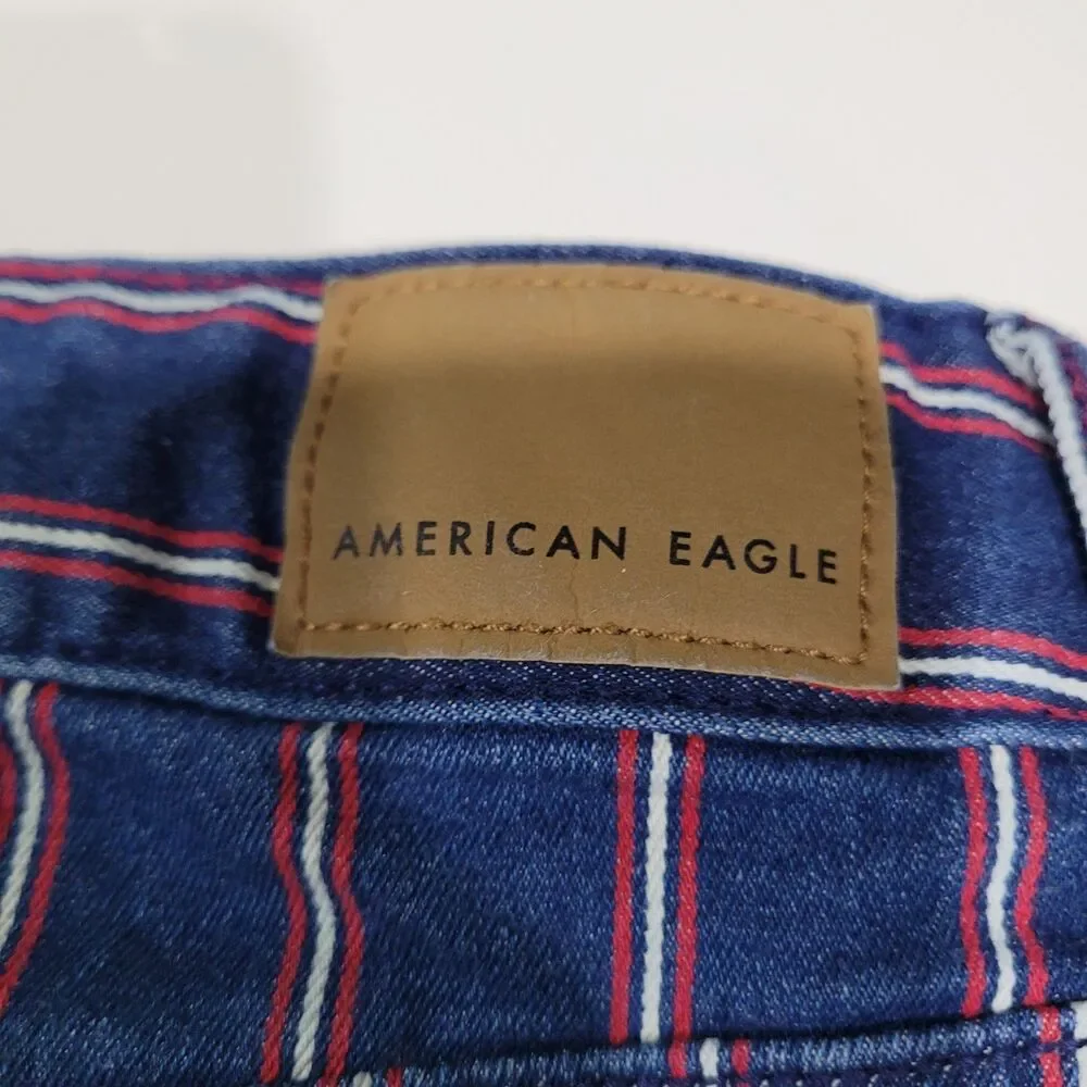 American Eagle Hi Rise Mini Skirt Womens 6 R Striped Cut Off Super Stretch B2